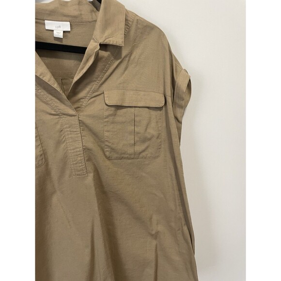 J Jill Large Brown Utility Popover Shirt Khaki Safari Two Pocket Blouse Neutral - Picture 2 of 9